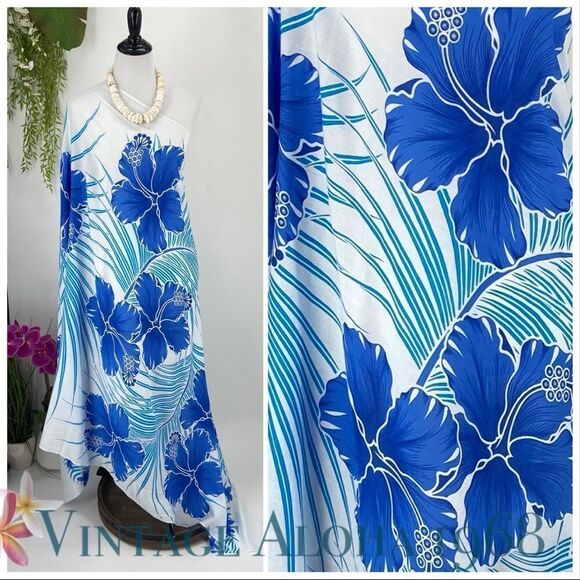 White/Blue Hibiscus Palm SARONG Pareo Lavalava Beach Wrap Skirt Summer Scarf - Picture 2 of 4